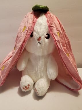 White Bunny Stuffed Plush w/ Pink Strawberry Hood Costume, Small Easter